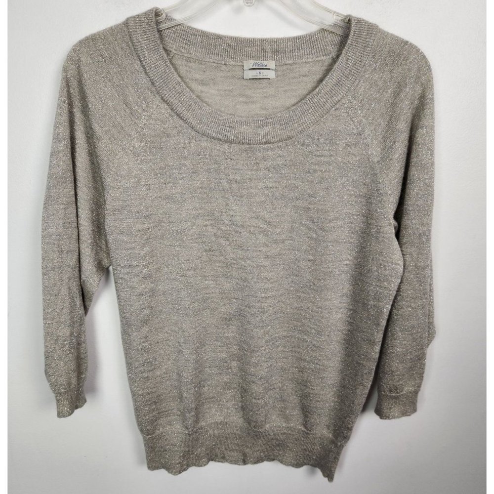 Wallace Women's Sz. S Wool Blend Silver Metallic 3/4 Sleeve Sweater